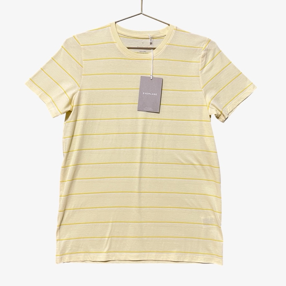 Everlane Organic Cotton Crewneck Short Sleeve Tee NWT Size Medium Yellow Stripe